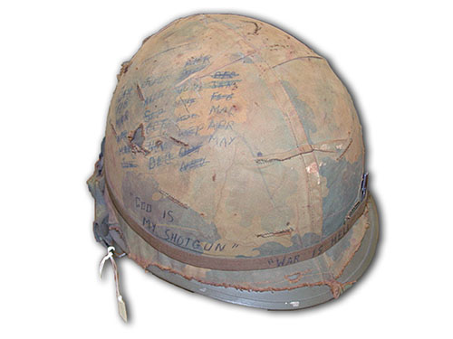 This M1 steel helmet was worn by SGT Bill Hampton of the 572d Transportation Company, the “Gypsy Bandits”.