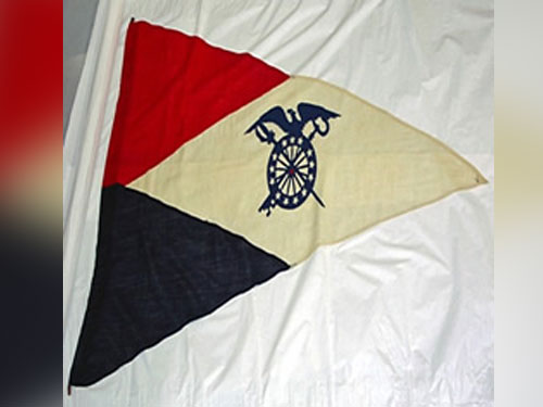 The Pennant for the Motor Truck Co, Quartermaster Corps, Circa 1917 on exhibit at TC Museum.