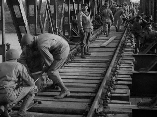 713th Railway Operating Battalion working on the tracks.