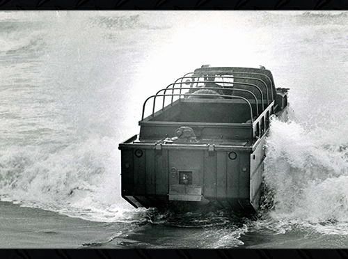 XM-147 Amphibious Truck “SuperDUKW” driven offshore into the water.