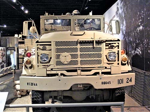 Front view of the M923 5-ton Gun Truck  “Ace of Spades” on exhibit in the TC Museum.