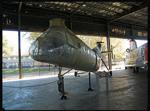 The CH-21 displayed in the museum’s Aviation Pavilion.