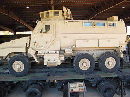 Side view of a MRAP on display at the TC Museum.